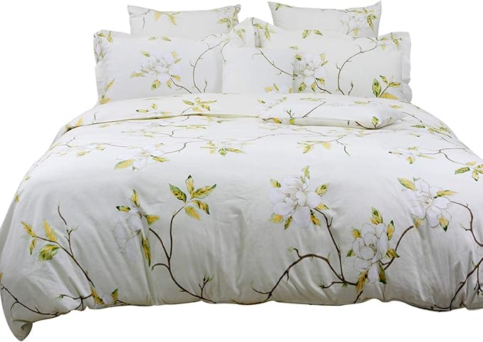 FADFAY White Floral Duvet Cover Set 100% Cotton Farmhouse Bedding with Hidden Zipper Closure 3 Pieces, 1duvet Cover & 2pillowcases,Twin Size