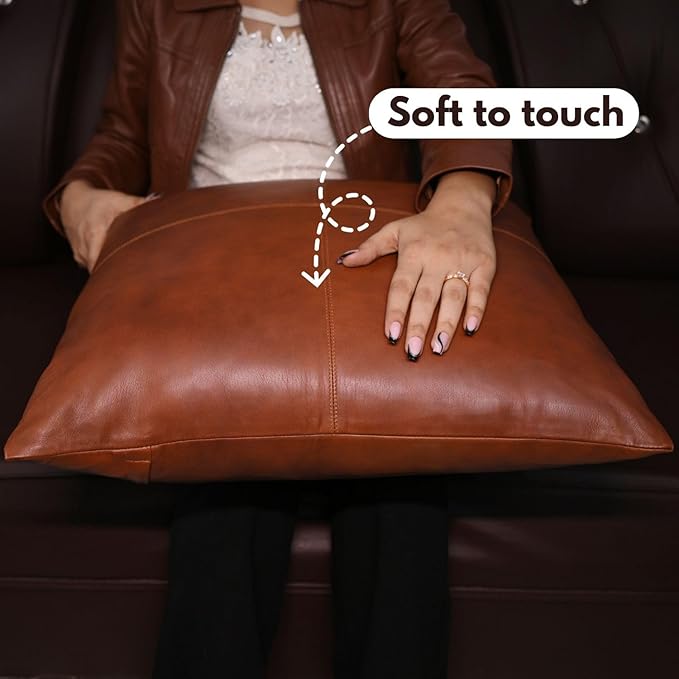 D DOLLY LAMB Lambskin Leather Pillow Cover - Sofa Cushion Case - Decorative Throw Covers for Living Room & Bedroom, 14x14 Inches - Mango Tan Antique Pack of 1