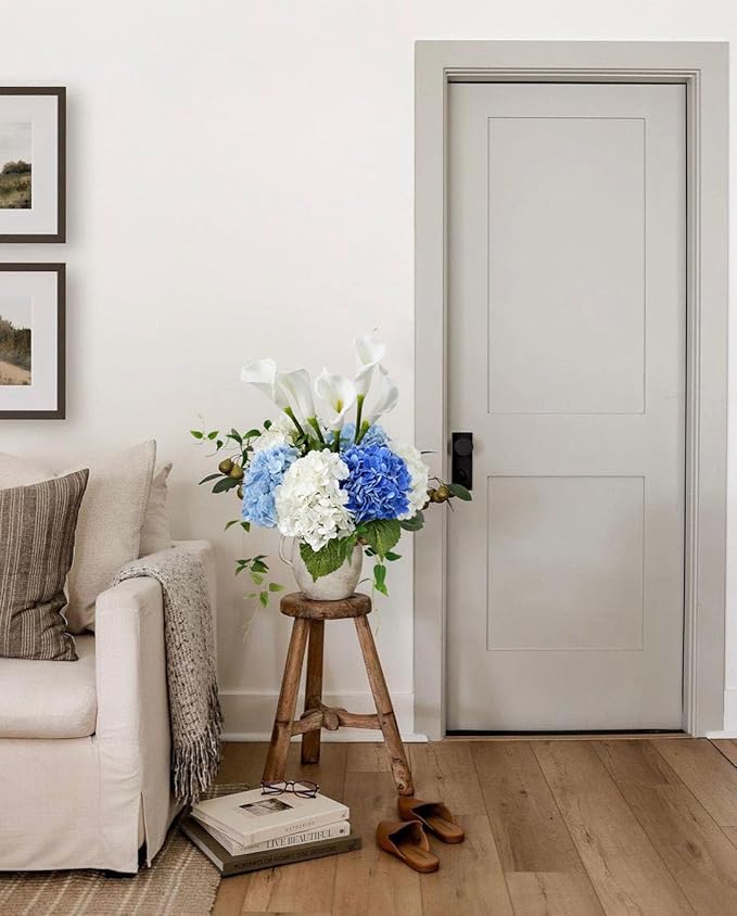 4Pcs Real Touch Large Silk Fake Hydrangeas Artificial Flowers,Light Blue/White Fall Lifelike Faux Hydrangea Flowers, Flower for Halloween Christmas Centerpieces Table Kitchen Home