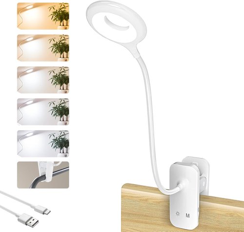 CUHIOY Clip-On Reading Light - Rechargeable LED Desk Lamp with Flexible Neck & Touch Control | 5 Colors, 5 Brightness Levels