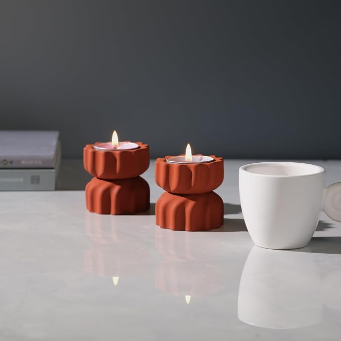 Spiral Grain Tealight Candle Holder Set of 2; Cement Tea Light Votive Candle Holder with a Twist; Decorative Small Cement Tea Light Holder for Coffee or Dining Table Decor; 2 x 2.1 Inches