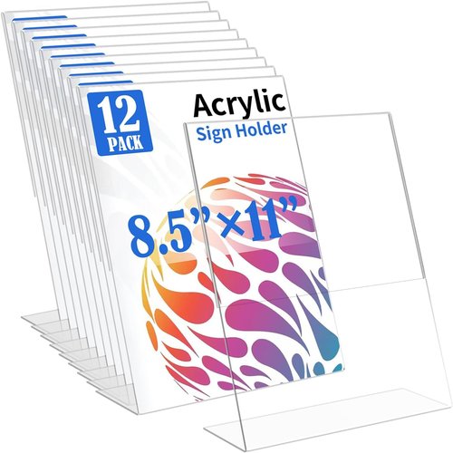 Clear Acrylic Sign Holder 8.5 X 11 - L Shape Display Stand for Office & Home | 12 Pack