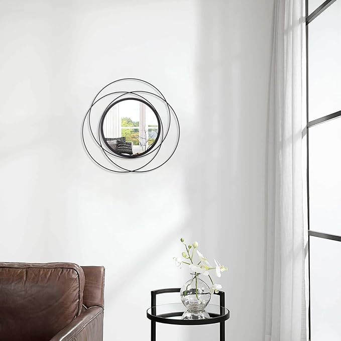 Black Circle Mirror Wall Decorative Metal Wall Mirror, Art Small Round Wall Home Mirror, Decor Living Room Bedroom Bathroom Entryway 12"