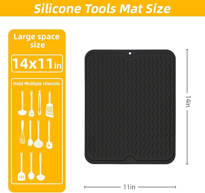 Geban Grill Accessories, 14x11 Inch Silicone Heat Resistant Mat, BBQ Tool Rest Pad for Blackstone Griddle Side Shelf, Weber, Traeger, Outdoor Kitchen Countertop Protector (Black)
