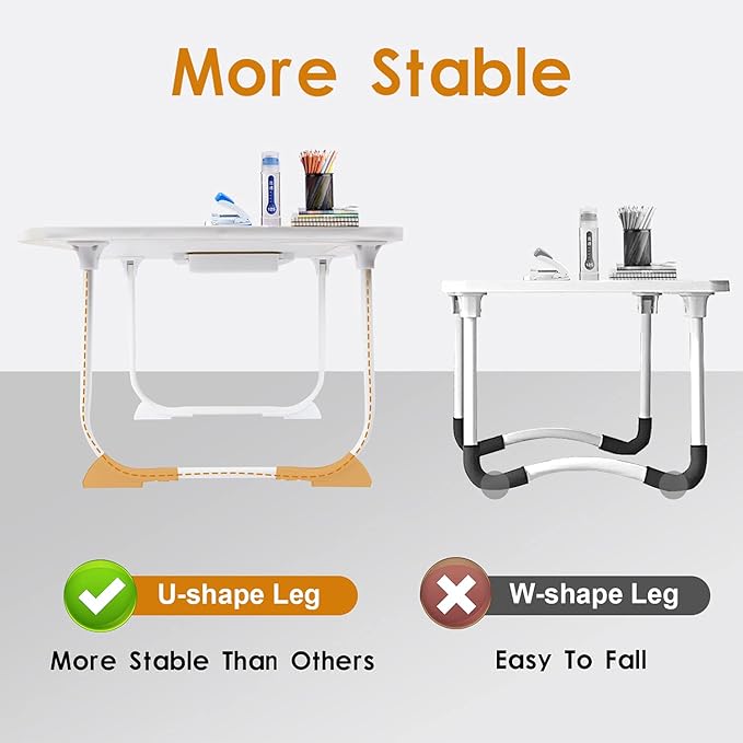 Amaredom Laptop Bed Desk Tray Bed Table, Foldable Portable Lap Desk Notebook Stand Reading Holder with Storage Drawer and Cup Holder for Eating Breakfast on Bed/Couch/Sofa-White Oak
