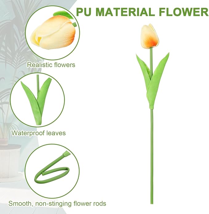 uxcell 20pcs Tulips Artificial Flowers, Faux Flowers Silk Fake Tulip Stems Real Touch for Wedding Bouquet Centerpiece Table Party Decoration(Champagne)