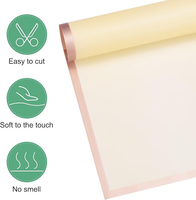 M METERXITY 20 Sheets Flower Wrapping Paper Bouquet, 23 Inch Light Yellow Gold Edge BOPP Waterproof Floral Wrapping Paper Flower Packaging DIY for Wedding/Party/Gift Bouquet Wrap Paper