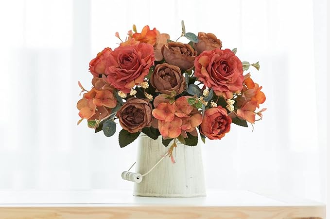 Artificial Flowers Fake Peony Silk Flowers Hydrangea Bouquet Decor Faux Camellia Flower for Home Living Room Table Centerpieces Decoration