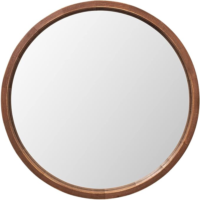 LYYYXGYP Round Wood Mirror 30 Inch Farmhouse Wall Mirror Wooden Framed Brown Circle Mirror for Bathroom Vanity Living Room Bedroom