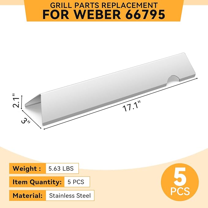 KifonMetals 17.1" Stainless Steel Flavorizer Bars for Weber Genesis II Grill Parts, GS4 Genesis II/II LX 300, II E-310, II E-315, II E-335, II LX-340 Replacement Parts, for Weber 66795, 5 Pcs