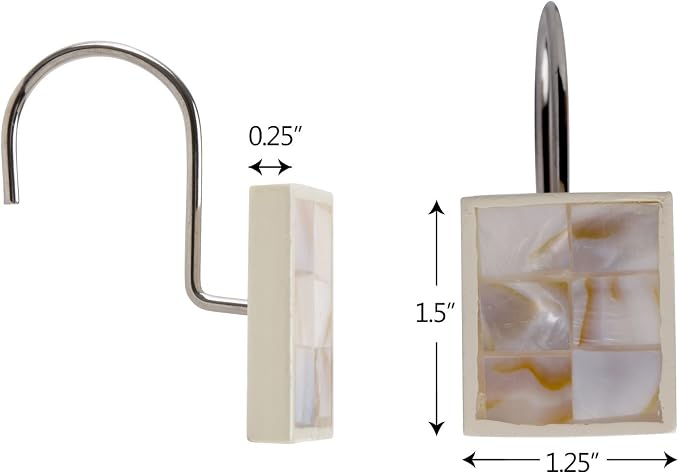 Milano Decorative Shower Curtain Hooks - Set of 12 Shower Curtain Rings for Bathroom Shower - Shower Hooks for Shower Curtain Finished in Modern Mother of Pearl
