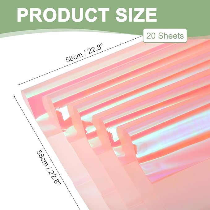 PATIKIL 22.8 x 22.8 Inch Flower Wrapping Paper, 20 Pcs Iridescent Double Sided Plastic Bouquet Packaging Waterproof Florist Supplies DIY Crafts Gift Packaging Gift Box Wedding, Pink
