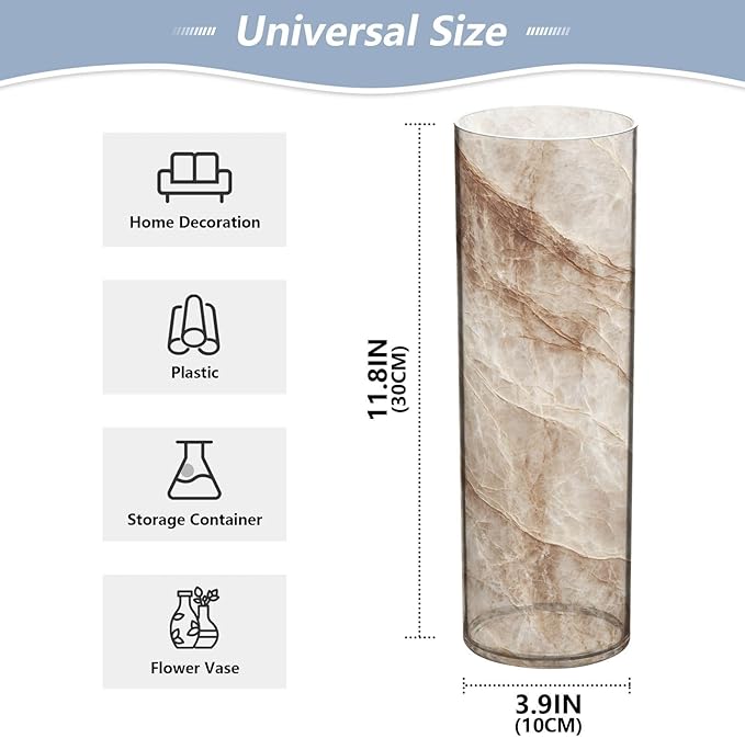 xmyzcd Beige Marble Vase Cylinder Vases Clear Plastic Flower Vase Easy to Clean for Centerpieces Homes Offices Kitchens