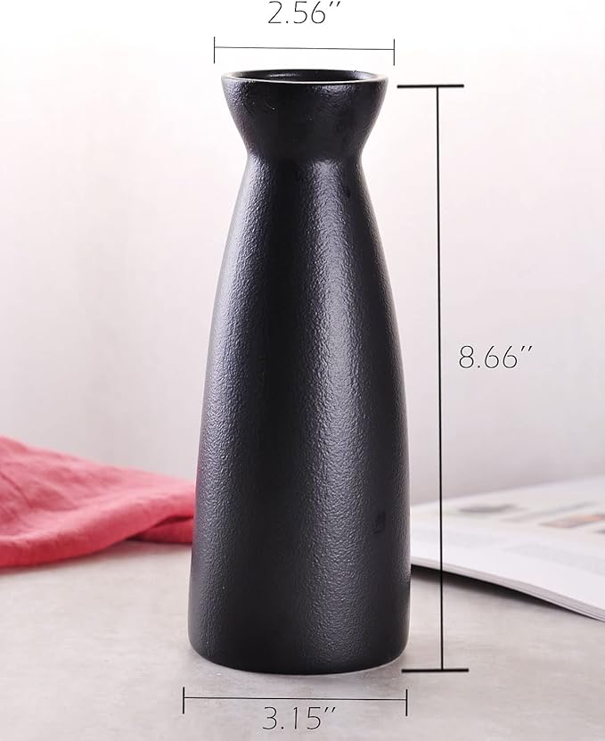 WHJY 8 inch Nordic Minimalist Black Matte Ceramic Vases, Japanese Zen Stoneware Flowerware, Floral Decorations, for Living Room, Study, Bedroom, Balcony, Bar - Tall Black
