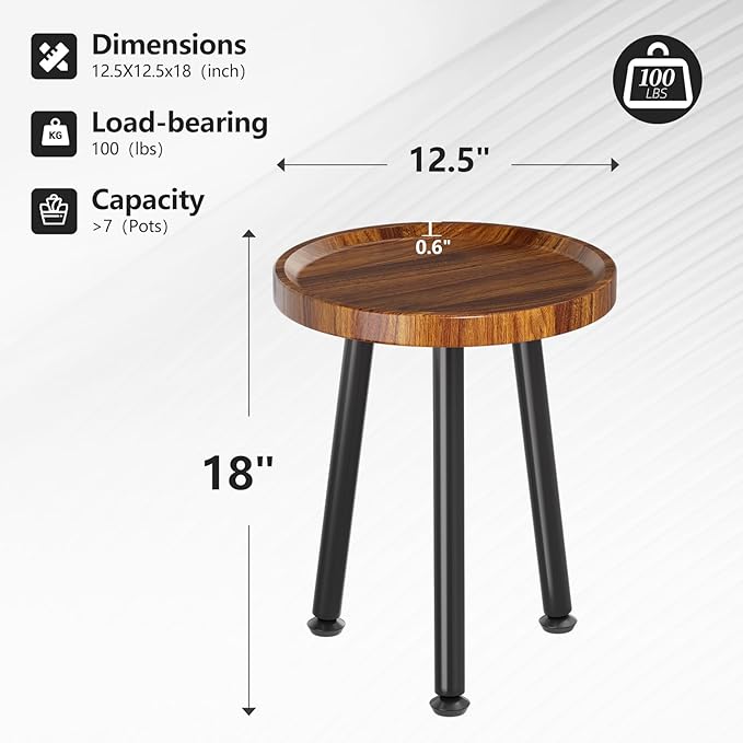 Ekisemio 2-Pack Plant Stands Outdoor Indoor, Mid Century Side Tables with Walnut Finish & Raised Edge, Small End Table for Living Room (12.5"x18")