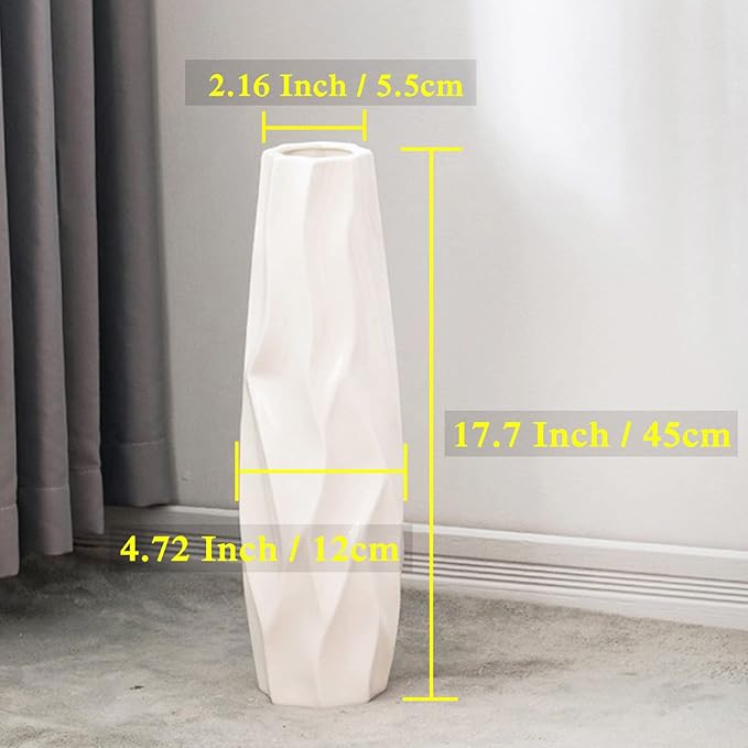 Floor Vase, GDSZJLJ 17.7 Inches Tall Ceramic White Large Decorative Vases for Modern Home Decor, Living Room, Minimalist Style Flower Vase for Pampas Grass, Flowers, Twigs, Office, Bedroom Décor