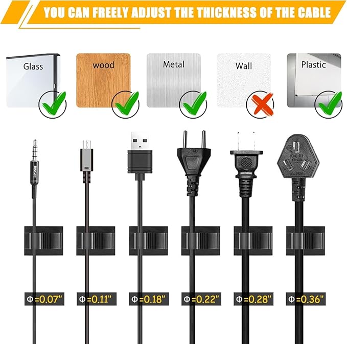 Viaky 30 Black Adjustable Cable Clips, Reusable Buckle Self-Adhesive Wiring Fixing Nylon Bracket Wire Management Suitable for 0.3 Inch Diameter(8mm) Cable
