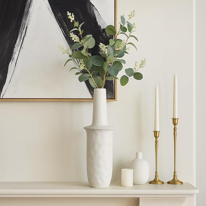 Ceramic Flower Vase for Living Room Decor – Elegant Tall Home and Office Vase with Unique Flared Top Perfect for Fresh Florals – A Modern Centerpiece for House, Bedroom, and Tabletop – 22" Ivory