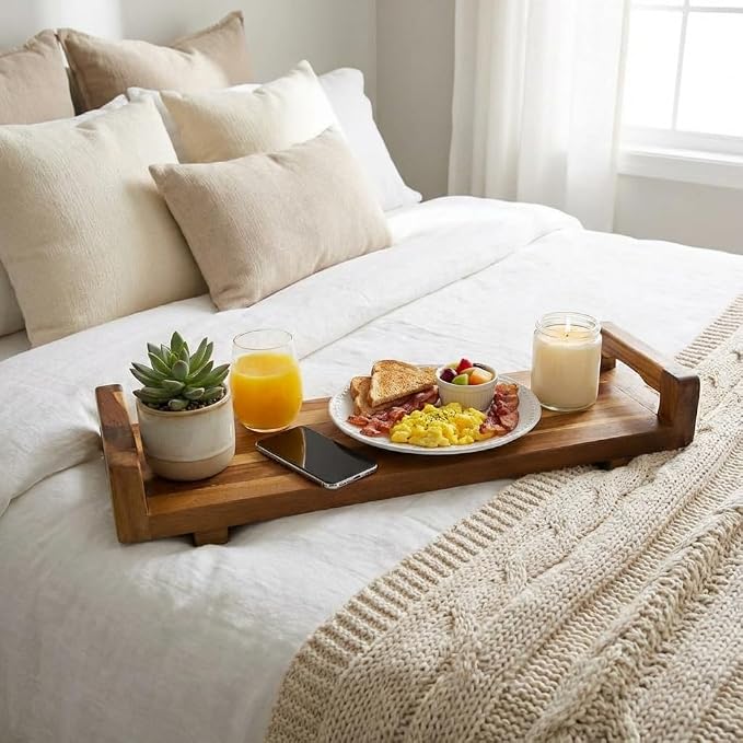EcoDecors, 29 inch, with LiftAid Handles, Bath Tray for Tub, Bath Tub Tray Wood, Bathtub Table, Caddy for Bathtub in Natural Teak