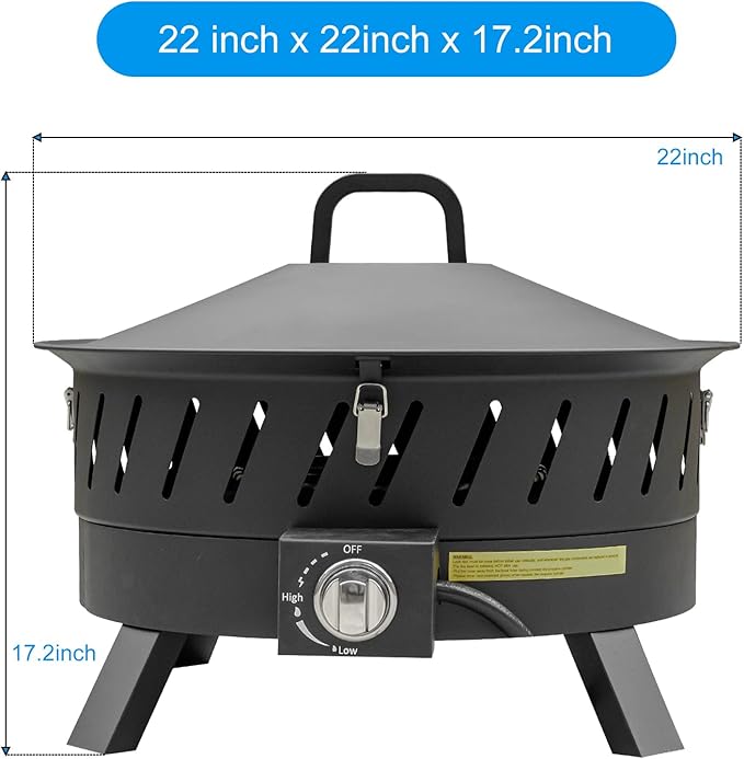 EcoNook 22 inch Portable Propane Fire Pits, Gas Fire Pit Bowl for Outside with Lid & Handle, Smokeless Gas Firebowl,Propane Firepit for Camping, Patio, Yard, Garden