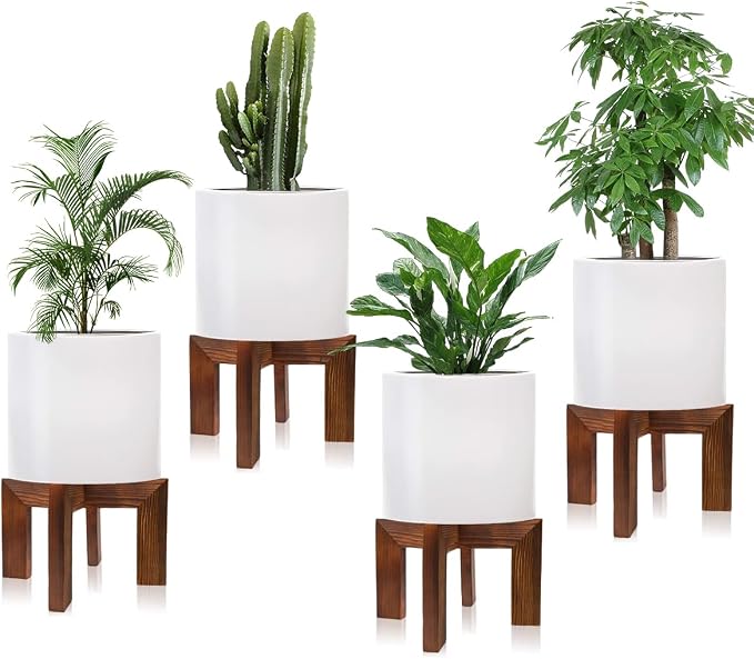 hismocal 4 Pack Wood Plant Stand Indoor Holders for Plants, Sturdy Flower Pot Stands Plants Shelf, Wooden Stool for Patio Plant Stand, Fit 5-18 Inch Variety Flower Pots, Easily Assemble