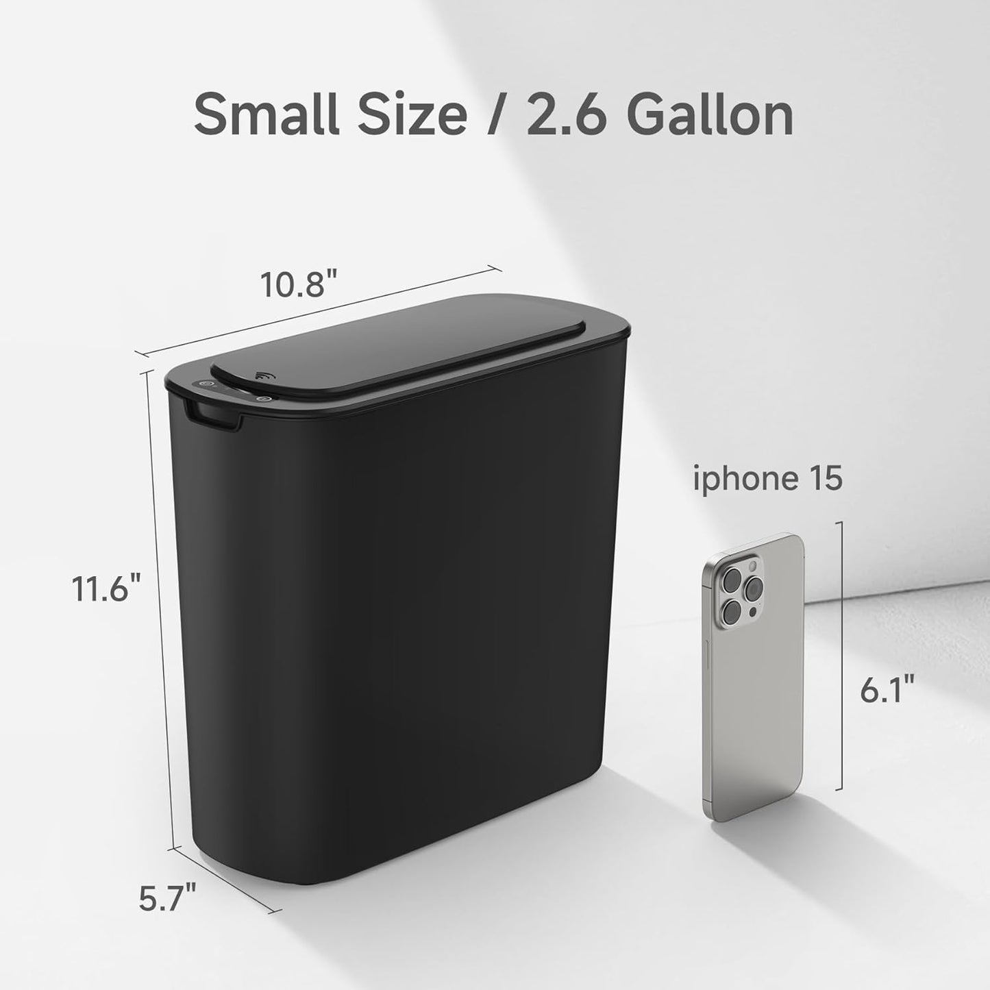 TIPGO Automatic Motion Sensor Trash Can - Touchless 2.6 Gallon Waste Bin for Bathroom, Office, Dorm | Slim Black Design