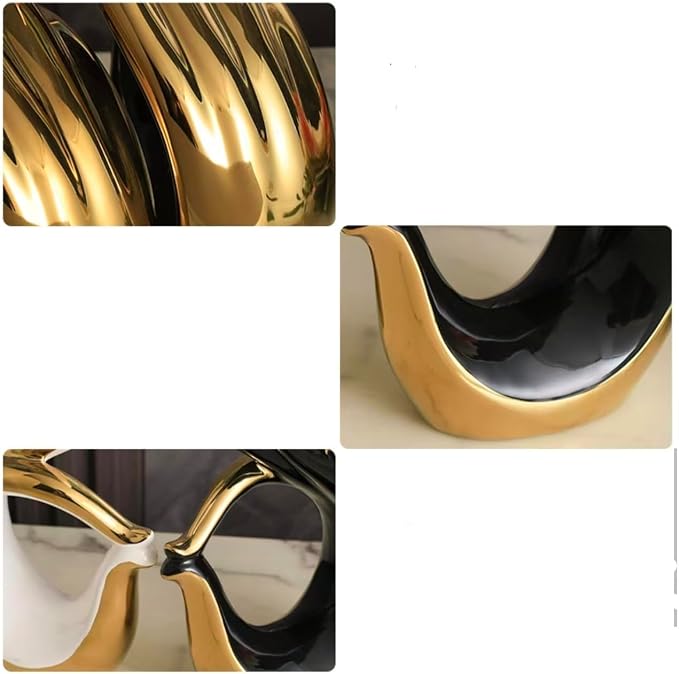 Creative Abstract Ceramic Geometric OK Sculpture, Modern Home Decor Figurine, 3 Colors to Choose from (Black and Gold)