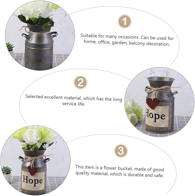 Zerodeko 2pcs Vintage Style Decorative Flower Buckets Retro Iron Plant Containers Creative Rustic Flower Arrangement Pots for Home Wedding Living Decor