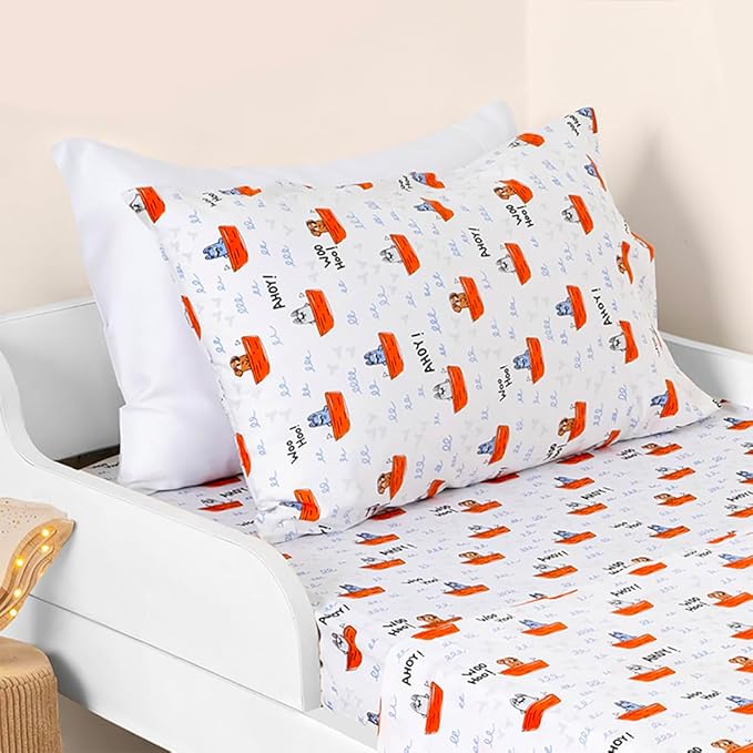 Salt Earth 100% Cotton 210TC Kids Bedsheet, Twin Sheets Set for Toddler Bed, 3 Piece Bedding Set Including Flat Sheet, Fitted Sheet, and Pillowcase, Themed Cute Sheets for a Playful Kids Bed (Ahoy)