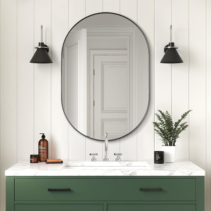 ANDY STAR Black Mirror Vanity, 24x36’’ Oval Mirrors for Bathroom, Black Oval Mirror, Pill Shaped Mirror, Vanity Mirrors Stainless Steel Metal Frame Wall-Mounted Ideal for Bathroom