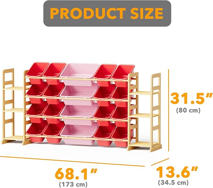 SpaceAid Toy Storage Organizer with 6 Shelves and 20 Bins, Toy Organizers Storage Bookshelf, Kids Bin Shelf Toys Box Bookcase for Bedroom Playroom Organization Room Decor, Red and Pink