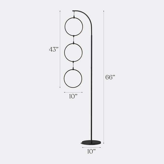 Brightech Nova Modern Floor Lamp Matches Living Room Décor - Contemporary Arc Tall Lamp with 3-Circle Ring-Style Pendant - Over The Couch Standing on Arching Pole - Eclectic- Black