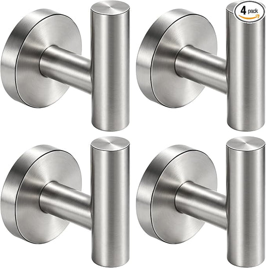 Nolimas Bathroom Towel Hooks, SUS 304 Stainless Steel Coat Hook Round Clothes Towel Coat Robe Hook Cabinet Closet Door Sponges Holder for Bath Kitchen Garage Hotel,Wall Mounted, Brushed Nickel, 4Pack