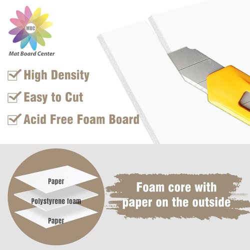 Mat Board Center | Acid-Free Foam Boards - Pack of 10, 9x12 Inch, 1/8" Thick, White