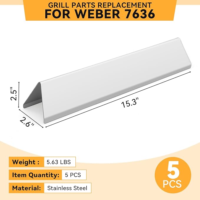 KifonMetals 15.3 inch Flavorizer Bars for Weber Spirit Grill Parts Spirit I & Spirit II E310 E320 E330 S310 S320 S330 Gas Grills with Front Control Knob, 5 PCS 7636 Stainless Steel Flavor Bars
