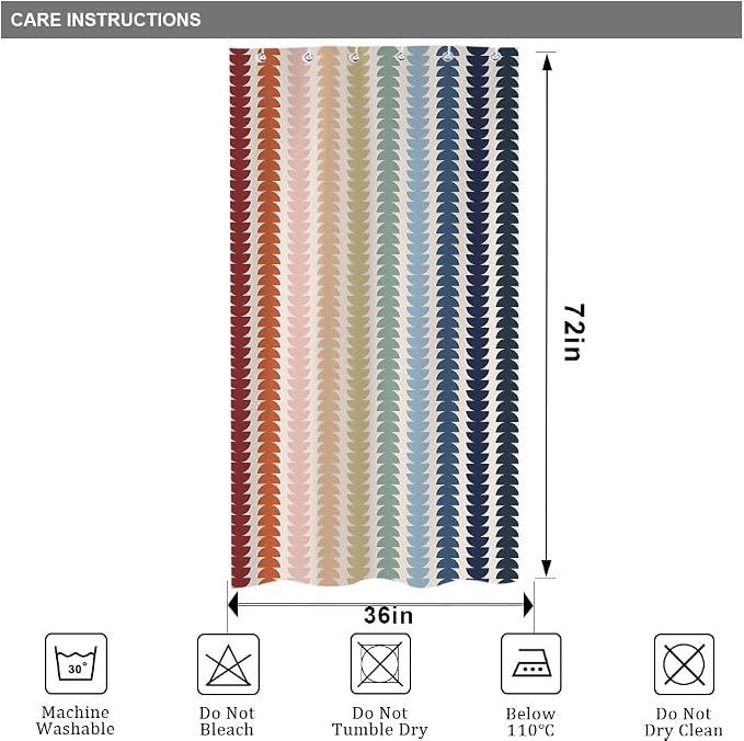 Modern Geometric Shower Curtain, Vintage Rainbow Mid-Century Abstract Art Design Bath Curtains for Bathroom, Colorful Semicircular Pattern Waterproof Polyester Fabric Bathroom Set 12 Hooks 36X72IN