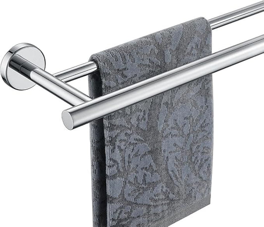 JQK Double Towel Bar Chrome, 15 Inch 304 Stainless Steel Thicken 0.8mm Towel Rack Holder for Bathroom Washcloths and Hand Towels, Polished Steel Wall Mount, Useable Length 12 Inch, TB100L12-CH