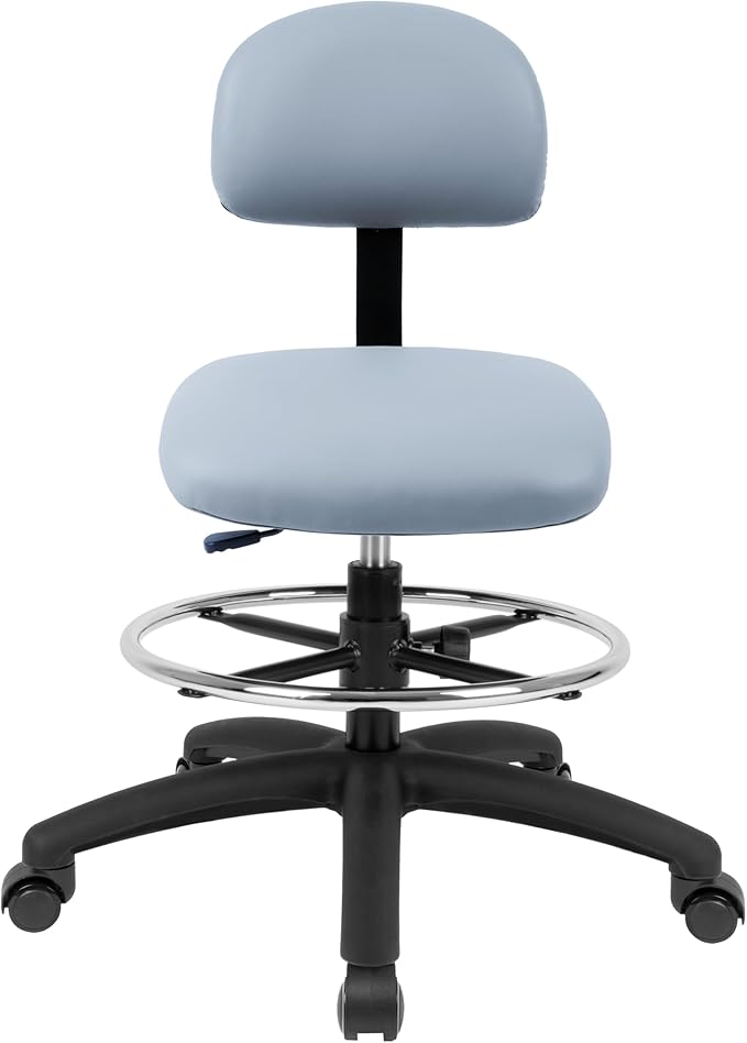 Chair Master FSS Series Square seat (19"-27") seat Height Chair. Vinyl-for Office, Garage, Desk, Shop, Computer, Doctor, Medical, Easy to Clean! 18" Footring (Gray, Mid Stool, Self Braking Casters)
