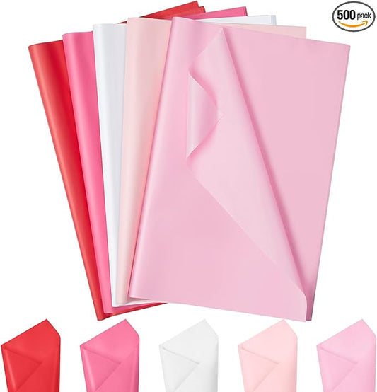 Qilery 500 Sheets Pink White Tissue Paper Bulk for Gift Bags 15 x 20 Inch Acid Free Christmas Packaging Wrapping Paper Sheets for Valentine's Day Wedding Decoration DIY Flowers, Pom Poms Crafts