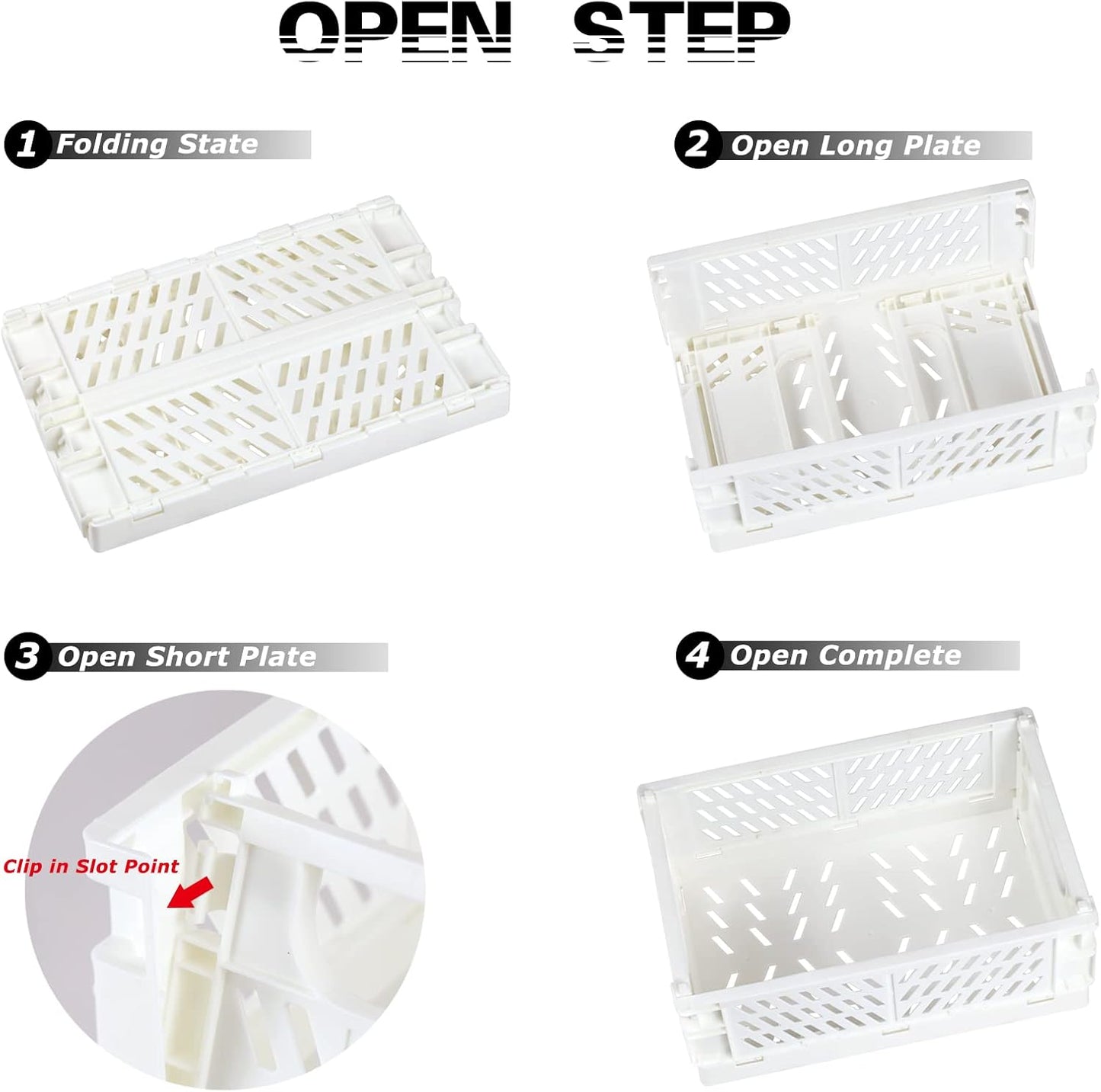 Tixill Mini Foldable Plastic Baskets - 2-Pack Collapsible Storage Crates for Home & Office | White (5.9x3.8x2.2)