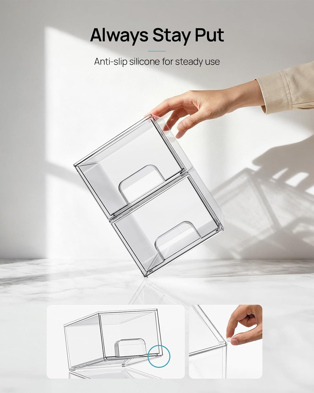 Vtopmart Clear Stackable Storage Drawers - 4 Pack Acrylic Makeup Organizer for Bathroom & Kitchen