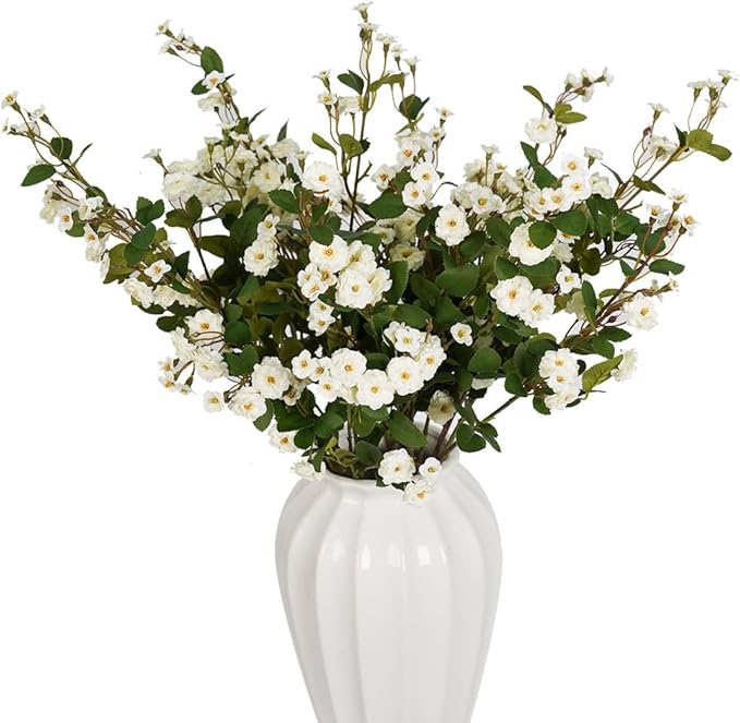 Melorca&Guilla Artificial Plants Fake Flowers,6PCS 29" Artificial Rose for Vase, Long Stems White Artificial Flowers Faux Flower Arrangements for Shop Garden Office Home Décor(6, White Rosa)
