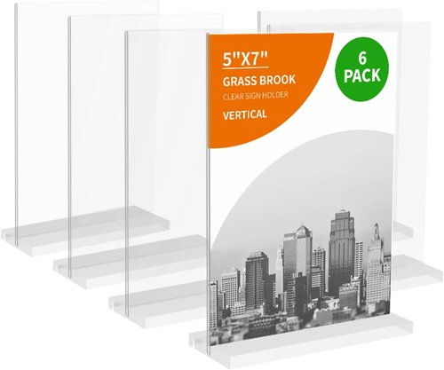 Skiennix 6-Pack Clear Acrylic Photo Frames - Double-Sided Table Display Holders | 5x7 Size, Vertical or Tilted