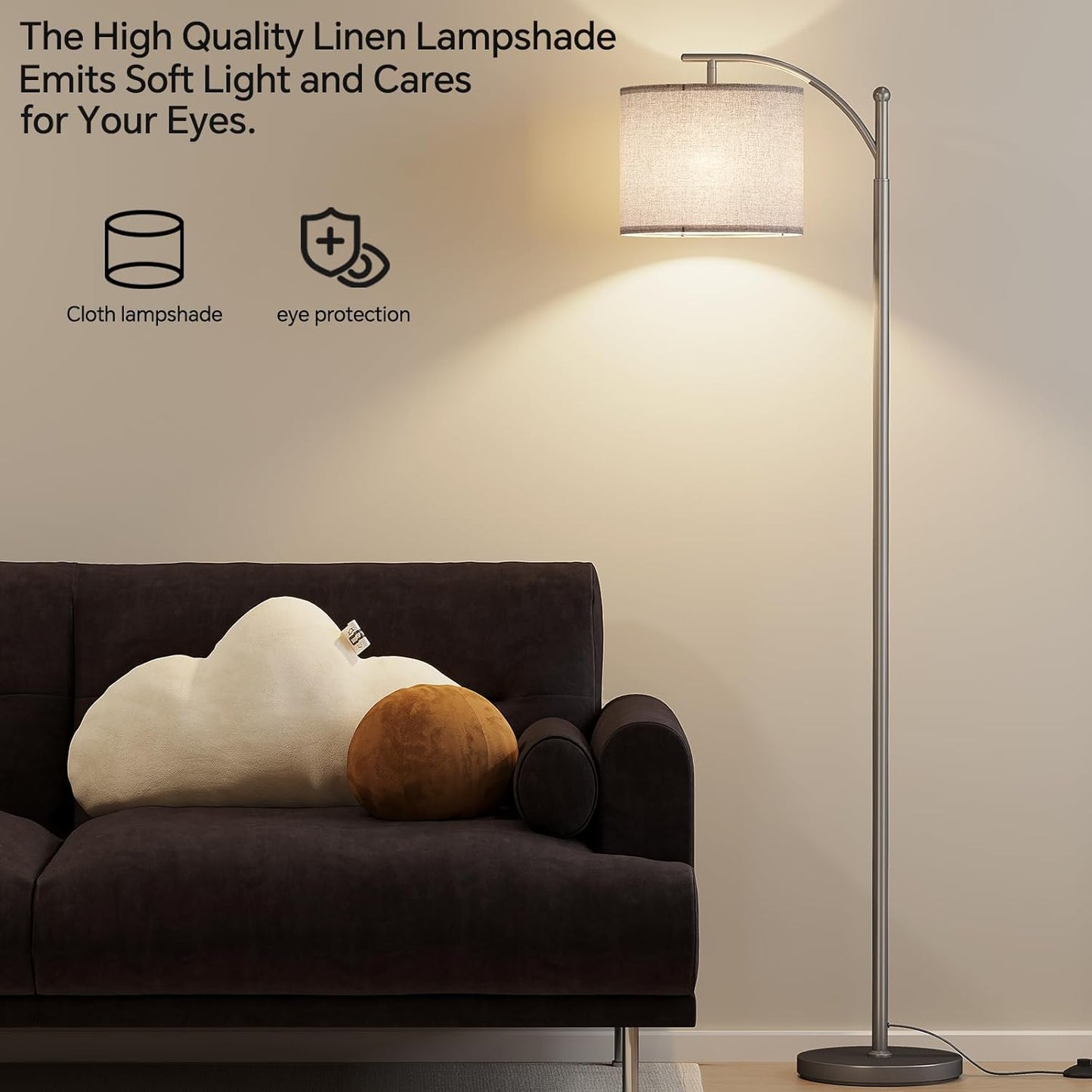 SUNMORY Arc Floor Lamp - Modern Design with 9W Adjustable 3-Color Temperature Bulb | Tall Metal Standing Lamp for Living Room, Bedroom, Office