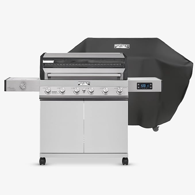 Monument Grills 6-Burner Convertible Natural Gas Smart bbq Grill Stainless Steel Denali 605 with BBQ Cover (Without Conversion Kit)