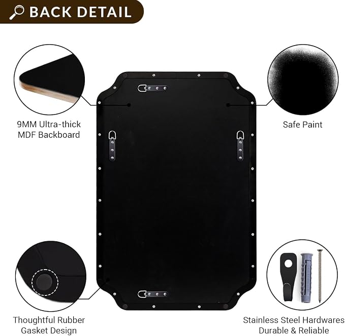 ANDY STAR Unique Rectangle Wall Mirror, 24"x32" Black Mirror, Modern Mirror with Aesthetic Scalloped Edge Design Ideal for Bathroom, Bedroom or Entryway, Thin Frame Deep 1’’