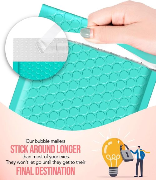GSSUSA Teal Bubble Mailers - 8.5x12 Inches | 500 Pack of Padded Poly Envelopes for Secure Shipping