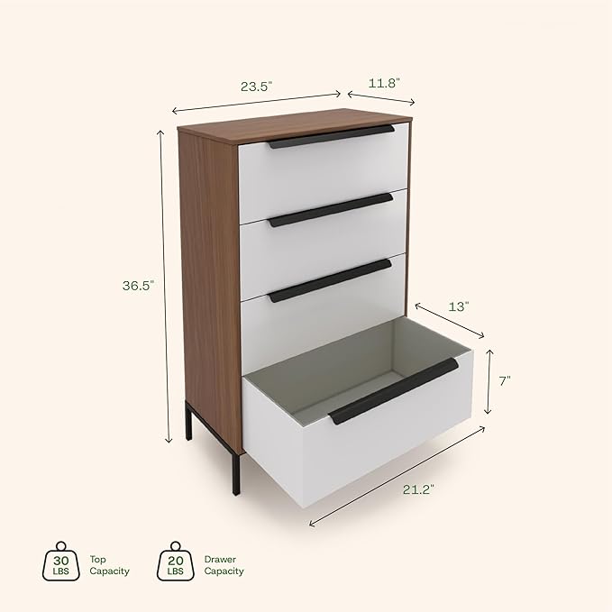 tinge Lira Premium Fabric Dresser - Solid Wooden Frame, 4 Spacious Sag-Proof Drawers with Sleek Metal Handles - Sleek & Durable Storage Solution for Your Home (Dark Brown)