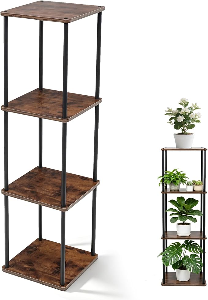 Vigordream Plant Stand Indoor Outdoor Tier Metal Plant Shelf Tall Pedestal Stand Flower Pot Stands Multiple Planter Support Rack for Corner Living Room, Balcony, Garden Patio (Retro Brown, 47.4INCH)