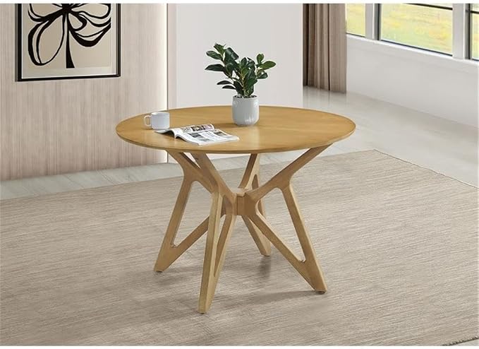 Pemberly Row Mid-Century Round Solid Wood Dining Table, Light Walnut Finish, 42" W x 42" D x 29.5" H, Asian Hardwood Construction, Compact Design for Dining Room or Kitchen